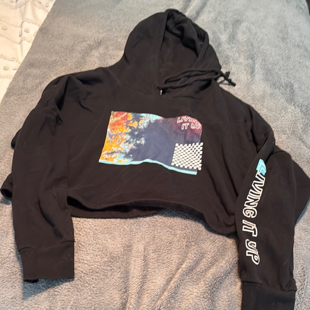 BP Black Graphic Crop Top Hoodie